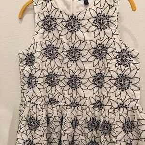 Jcrew navy and white embroidered peplum top